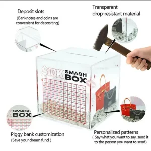 Femme Acrylic 10K Money Smash Box For Wedding, Vacation, Education, Etc.