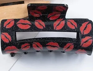 (12) Lip Hair Claw Glitter Clips