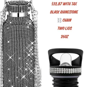 Black Rhinestone, Chain, Two Lids and 26oz